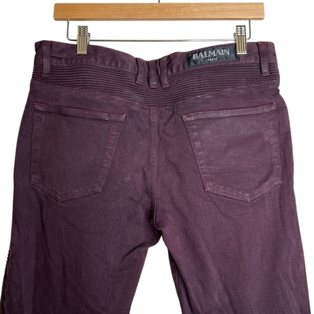 Balmain Paris Men's Denim Biker Moto Jeans‎ Burgundy Size 32x30 - Picture 5 of 14